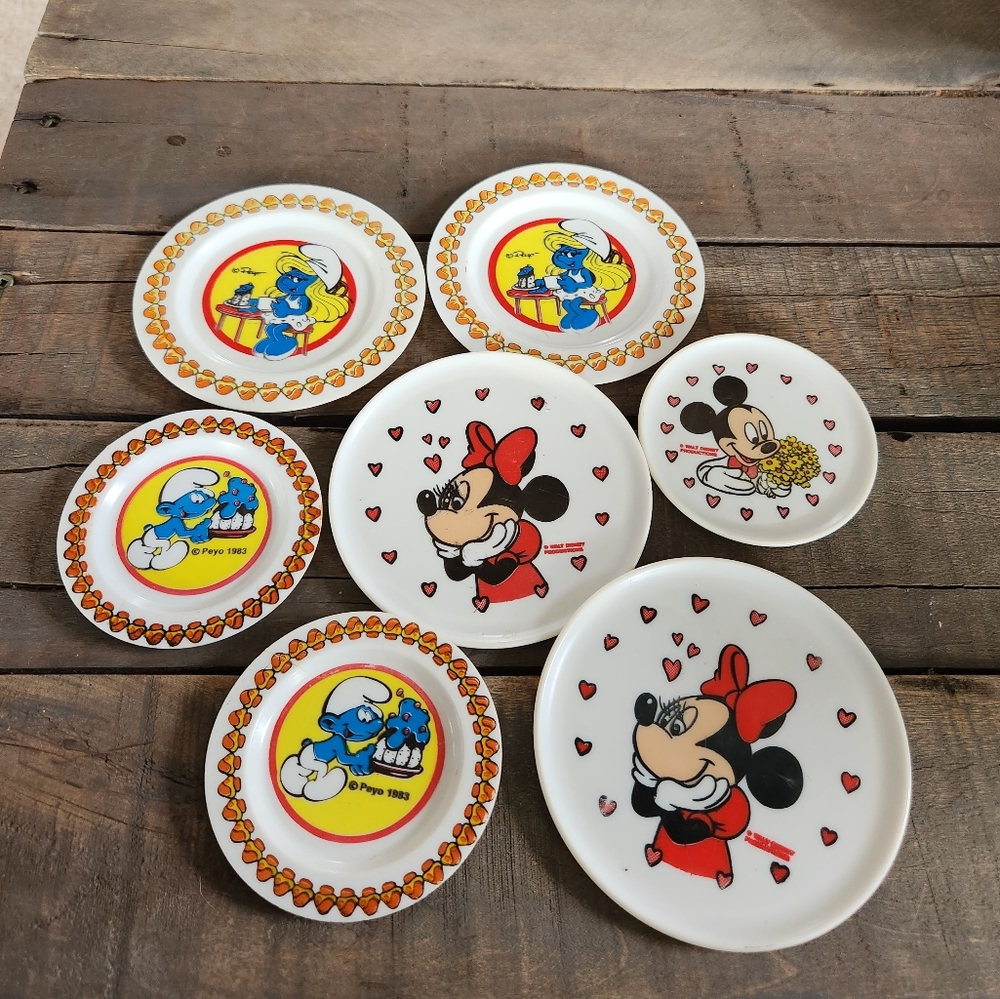 1980s Smurf & Disney Toy Plates